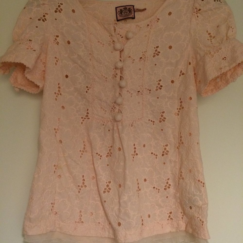 juicy couture eyelet pink blouse sz 2